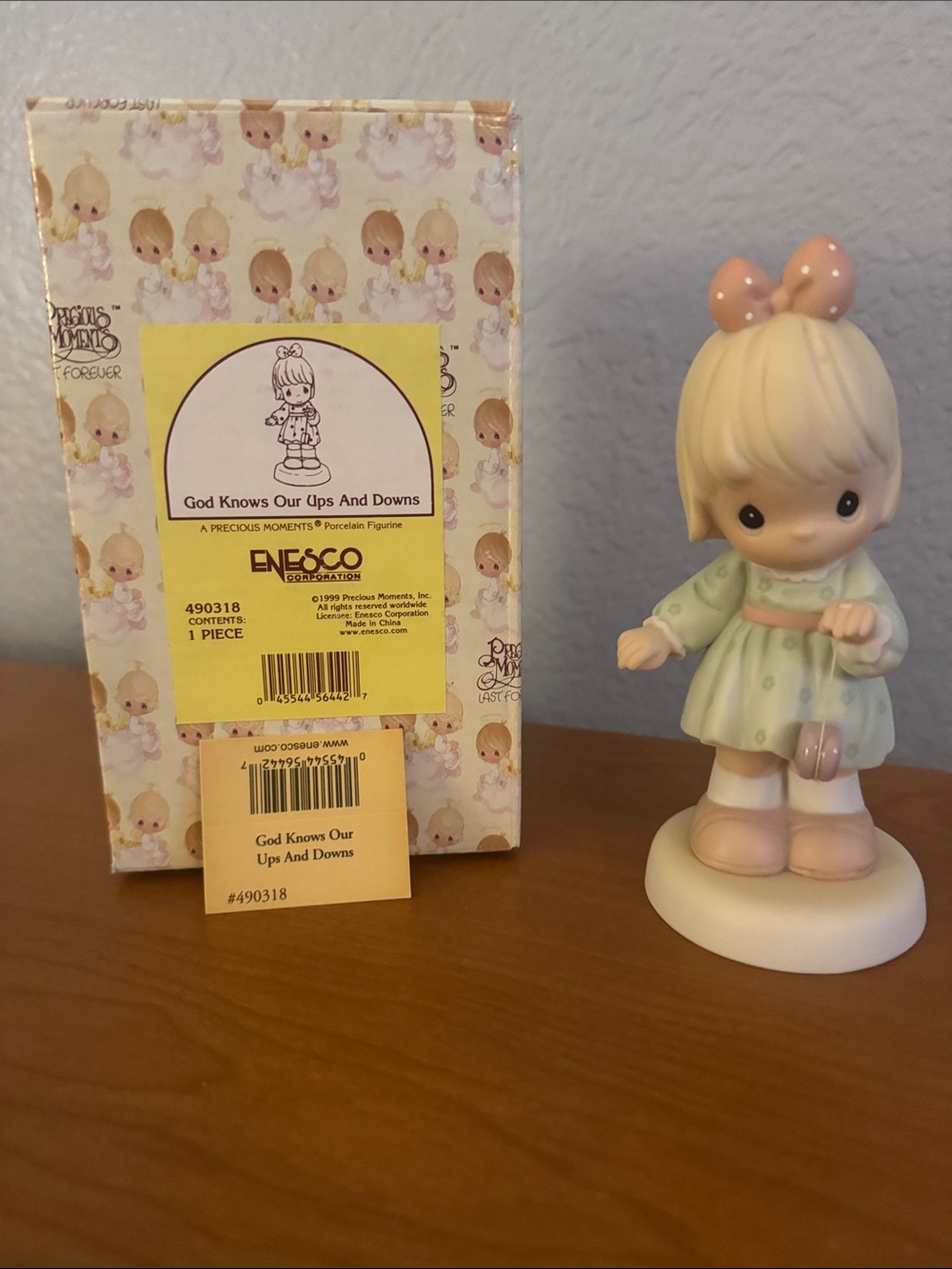 Precious Moments pastel pink and mint green girl figurine